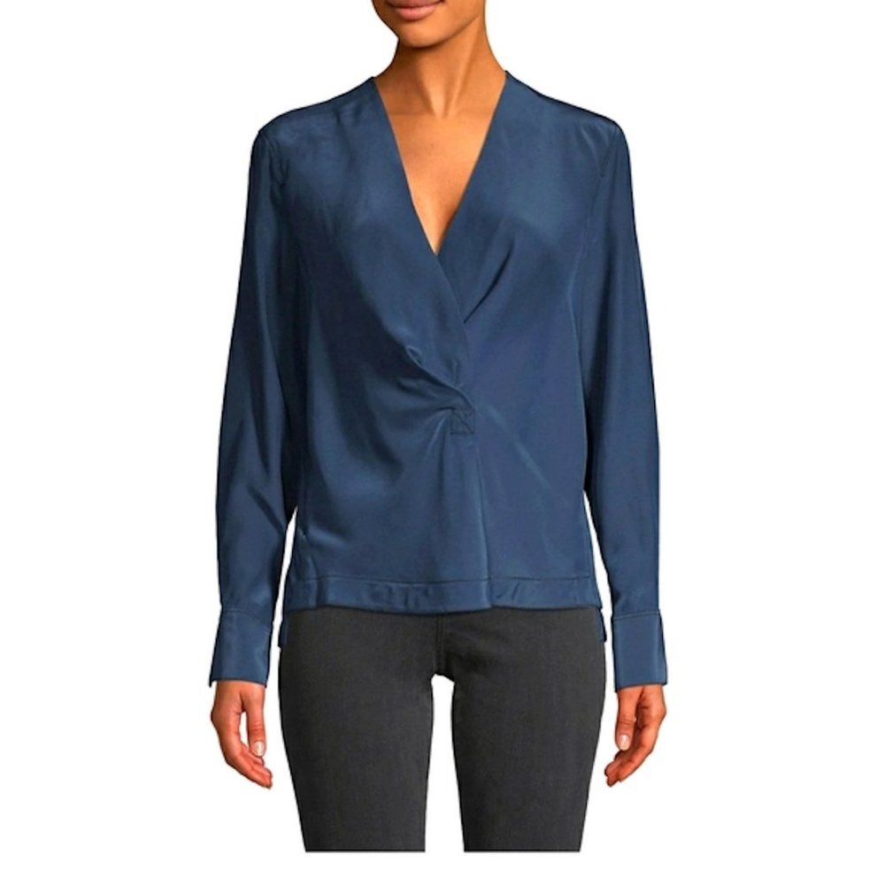 Rag & Bone Shields Silk Long Sleeve Cobalt Blue Top Blouse Size S